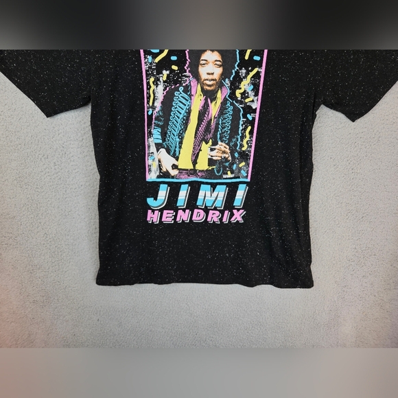 Rockin Artwork T-Shirt Womens Sz M Jimi Hendrix Black Textured Pull Over - Picture 4 of 9